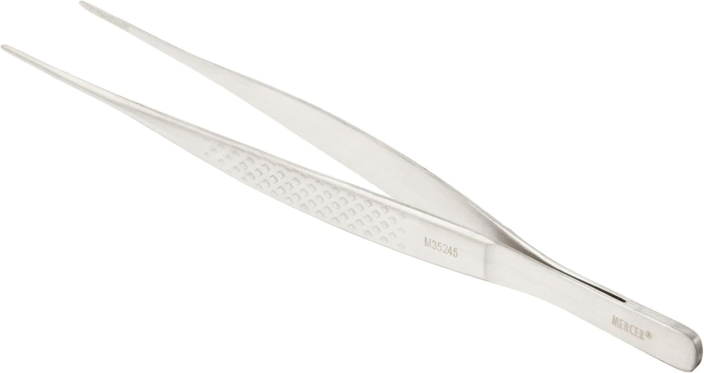 Mercer Culinary 18-8 Stainless Steel Chef Plating Tongs, Offset Tip, 6-1/2 Inch