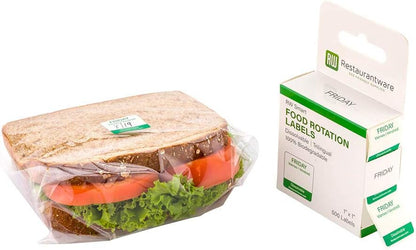 Restaurantware RW Smart 1 Inch x 1 Inch Food Rotation Labels 500 Dissolvable Food Safety Labels - Premium Trilingual Green Paper Day Of The Week Labels For Food Storage Or Prep Friday