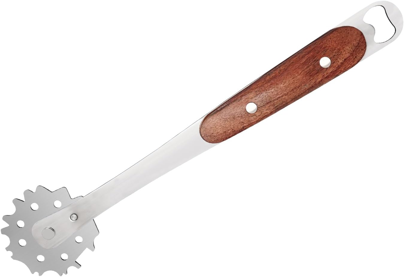 1 PCS Stainless Steel BBQ Grill Scraper,Wooden Handle Metal Barbecue Grill Grate Cleaner,Adjustable Brush Head,Grill Cleaner Tool Grill Scraper with Bottle Opener Works with Most Grill Grates