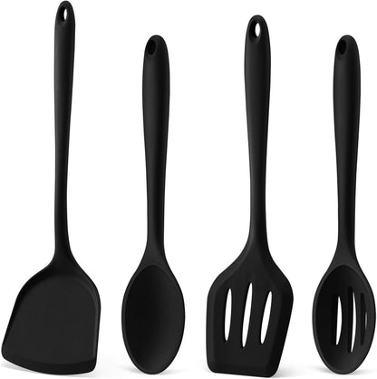 P&P CHEF Kitchen Utensil Set, 4 Pieces Non-stick Silicone Cooking Utensils, Heat-resistant Slotted Solid Spoon Turner for Frying, Mixing, Serving, Non-toxic & Easy to Clean, Blue