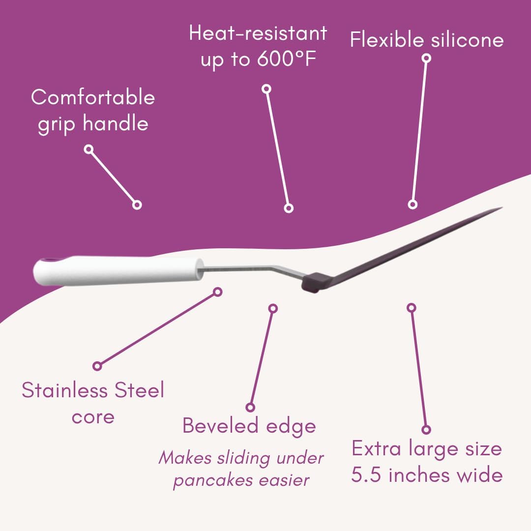 Wide Pancake Spatula Flipper, Silicone Turner for Griddle & Nonstick Pans