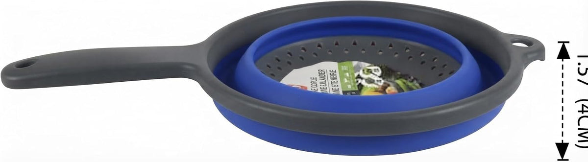 Collapsible Colander with Handle Space Saving Silicone Folding Strainer Blue