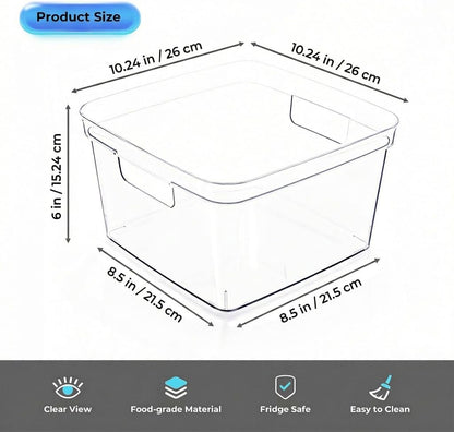 MOONEDGE 4-Pack 10x10x6 Clear Plastic Cube Storage Bins with Handles | Acrylic hard square organizer containers for closet,pantry,fridge,kitchen,bathroom,laundry,under-sink,cabinet organization
