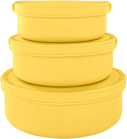 Silicone Food Storage Containers Bowl, Set of 3 Reusable Silicone Bento Lunch Box Containers with Lids (17oz, 25oz, 42oz) Dishwasher, Microwave and Freezer Safe (Bright Yellow)