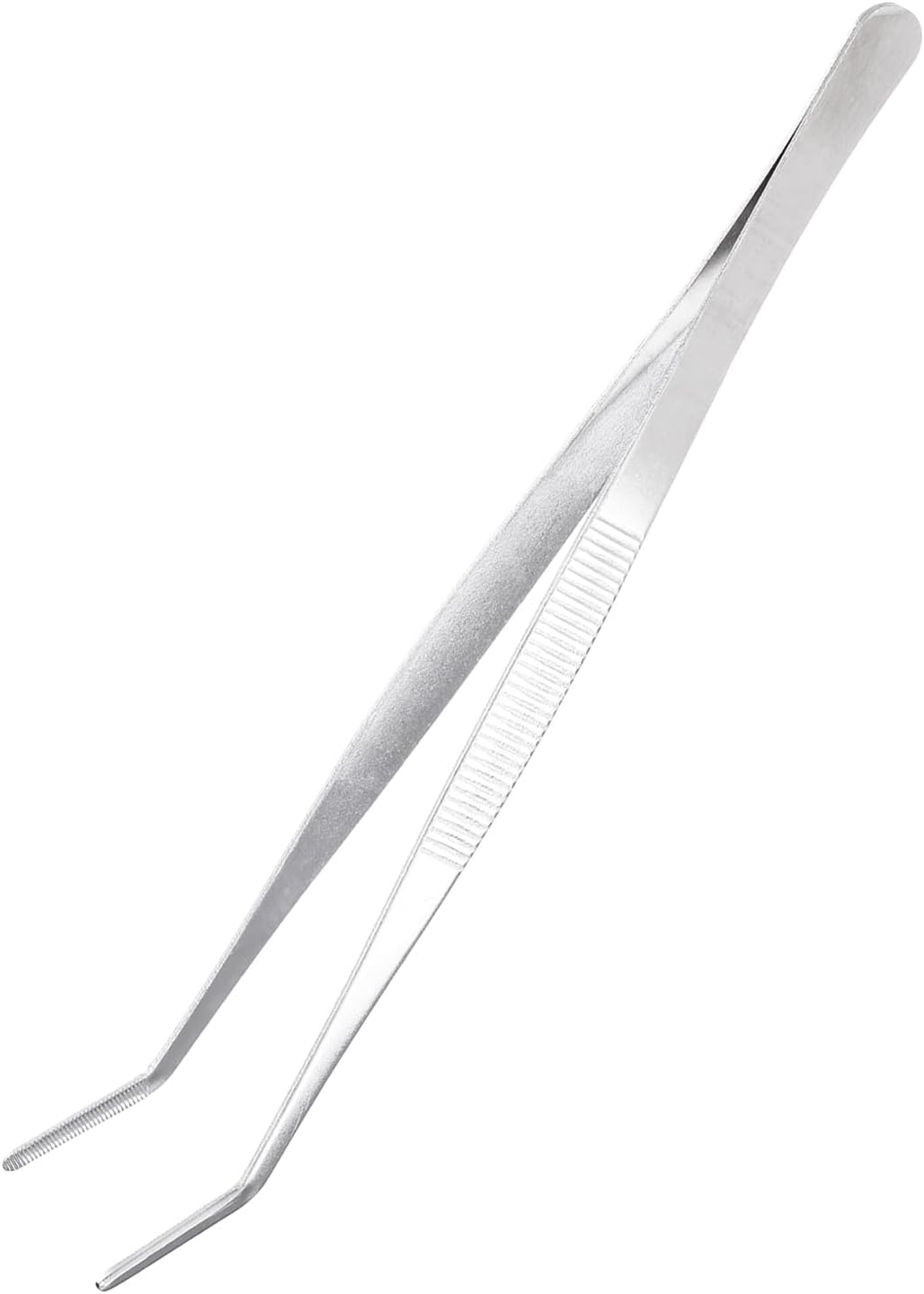 uxcell Kitchen Tweezers Stainless Steel, 8 Inch Food Tongs Fine Cooking Tweezers Set Extra-Long Tweezer Tongs for Cooking Grill Baking BBQ, Black Bend Clip