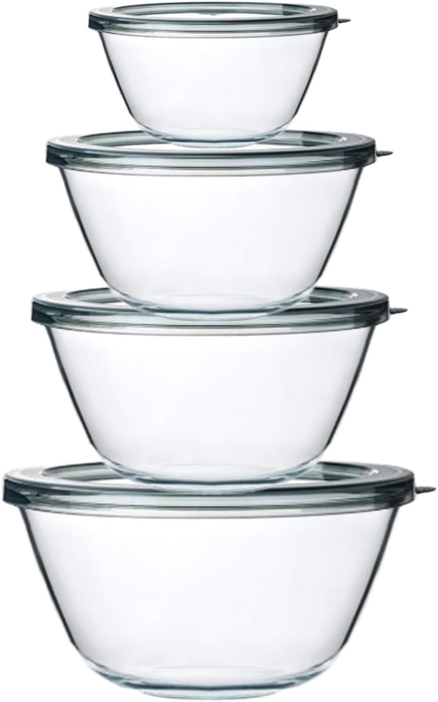 M MCIRCO Glass Mixing Bowls with Lids, 4 Packs Glass Bowl Set, Nesting Bowls for Meal Prep, Food Storage, Bowls For Cooking, Baking, BPA-Free, 0.8/1.7/1.6/2.9/4.8 Qt
