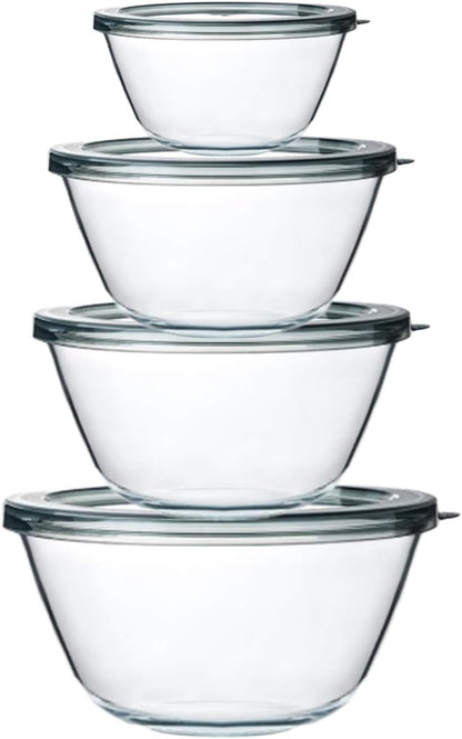 M MCIRCO Glass Mixing Bowls with Lids, 4 Packs Glass Bowl Set, Nesting Bowls for Meal Prep, Food Storage, Bowls For Cooking, Baking, BPA-Free, 0.8/1.7/1.6/2.9/4.8 Qt