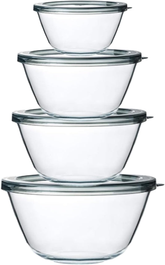 M MCIRCO Glass Mixing Bowls with Lids, 4 Packs Glass Bowl Set, Nesting Bowls for Meal Prep, Food Storage, Bowls For Cooking, Baking, BPA-Free, 0.8/1.7/1.6/2.9/4.8 Qt