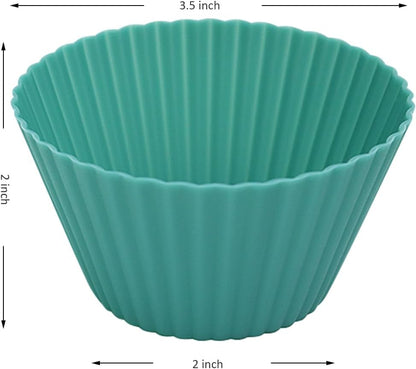 Extra Large Silicone Cupcake Muffin Cups 12 Pcs, 3.54 Inch Muffin Liners, Reusable Jumbo Silicone Baking Cups Easy to Clean, Great for Cupcake, Mousse(3 Green, White)