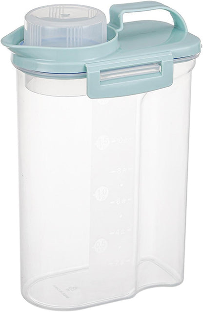5.5lbs Clear Food Dispenser Container - Airtight Rice Storage Barrel With Handle And Dustproof Measuring Cup, Large Capacity Bin For Soybeans, Grains, Oats, Flour, Lentils, Pasta, Pet Food