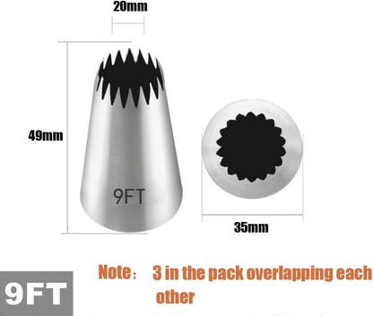 4B Piping Tip Set, Open Star Frosting Tips for Cake Decorating, 3 Pcs