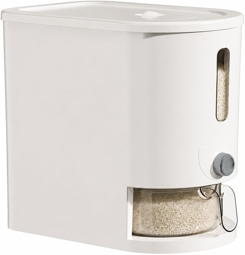 Rice Storage Container with Measuring Cup, Food Grain Dispenser for Dry Goods, Multi-Purpose Kitchen Pantry Storage Box (Transparent-10 pounds)