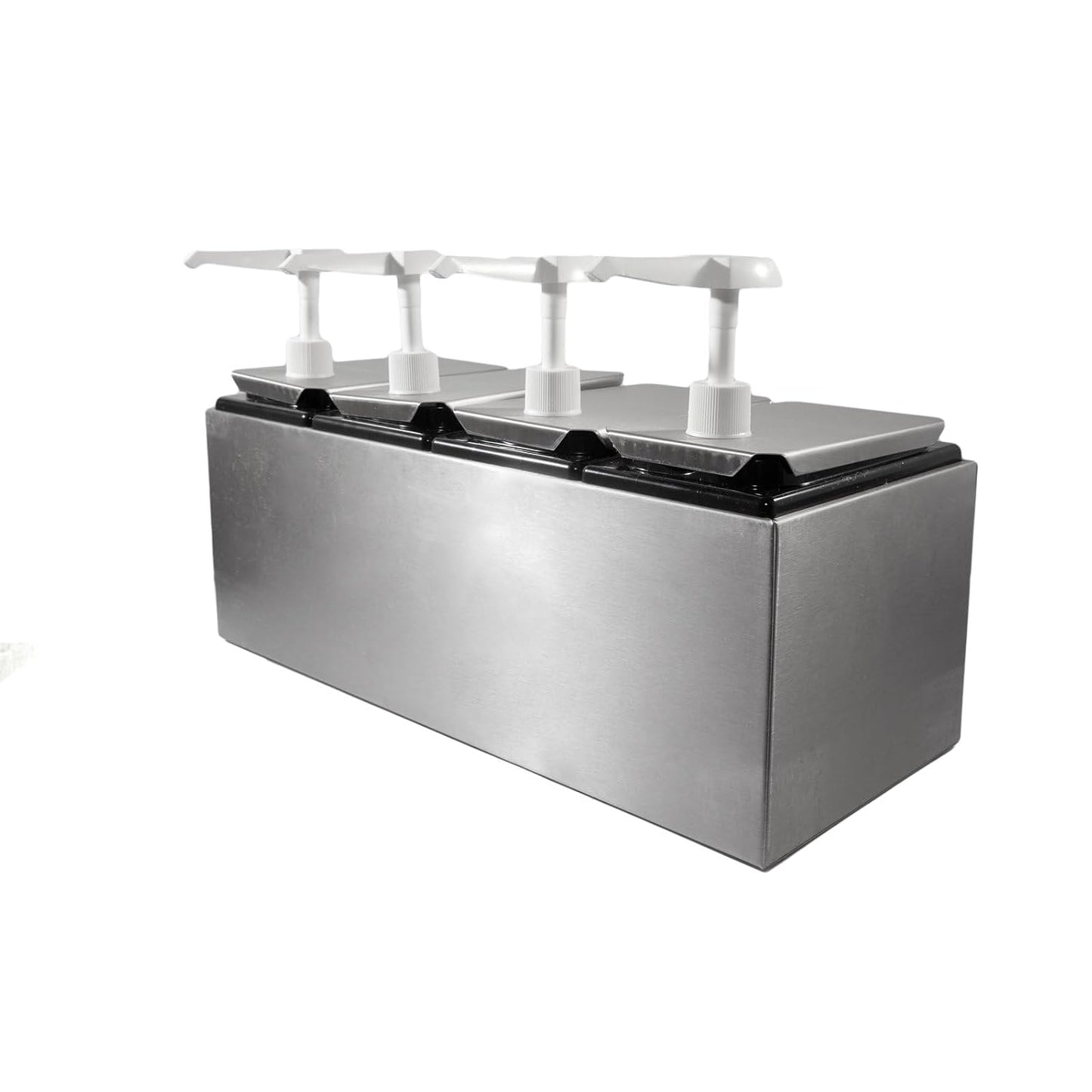 Carlisle FoodService Products Condiment Rail Condiment Center with 4 Standard Pumps for Gas Stations, Restaurants, and Fast Food Stainless Steel, 19.25 X 7.75 X 12.5 Inches, Silver