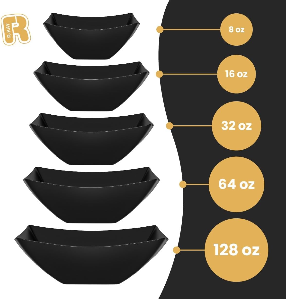 R-kay 6 Pack Square Plastic Serving Bowls - Clear Plastic bowls 16 Oz - Disposable Serving Bowls Heavy Duty For Weddings Catering And Birthday parties