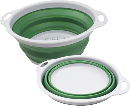 SAMMART 2.6L (0.68 gallons) Collapsible TPE/PP Colander & Bowl Set. Foldable Washing Basin - Portable Dish Washing Tub - Space Saving Colander