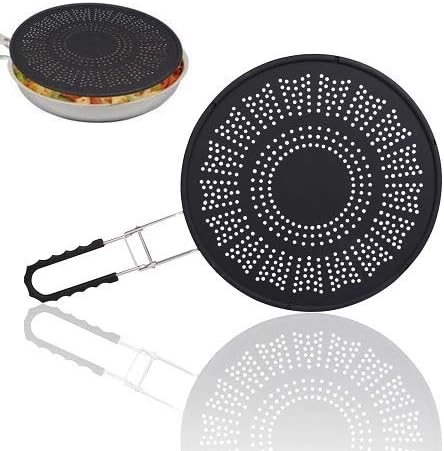 XL 11.5" Silicone Splatter Screen Shield- Multi Use Pan Cover with Foldable Handle & Built in Water Strainer- Protect from Oil, Grease with Shield Guard- Fits Most Kitchen Frying Pans, Heat Resistant
