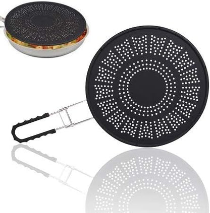 XL 11.5" Silicone Splatter Screen Shield- Multi Use Pan Cover with Foldable Handle & Built in Water Strainer- Protect from Oil, Grease with Shield Guard- Fits Most Kitchen Frying Pans, Heat Resistant