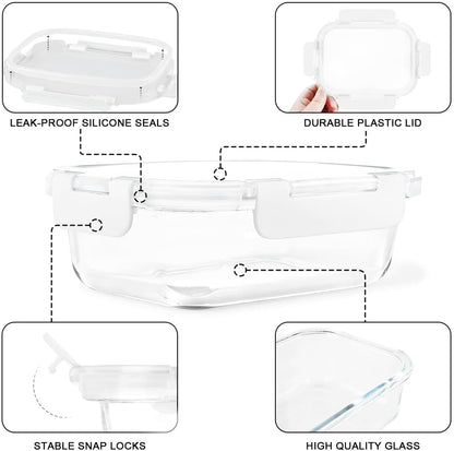 KAMOTA Glass Food Storage Containers, 10 Pack Glass Meal Prep Containers, Airtight Containers with Snap-Lock Lids, 22 oz Grey Container Set with Lids, for Microwave/Oven/Freezer/Dishwasher