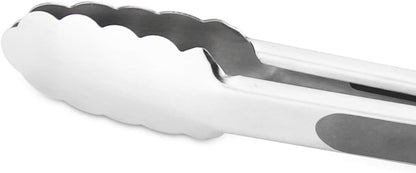 304 Stainless Steel Kitchen Cooking Tongs, 9" and 12" Set of 2 Sturdy Grilling Barbeque Brushed Locking Food Tongs with Ergonomic Grip, Black