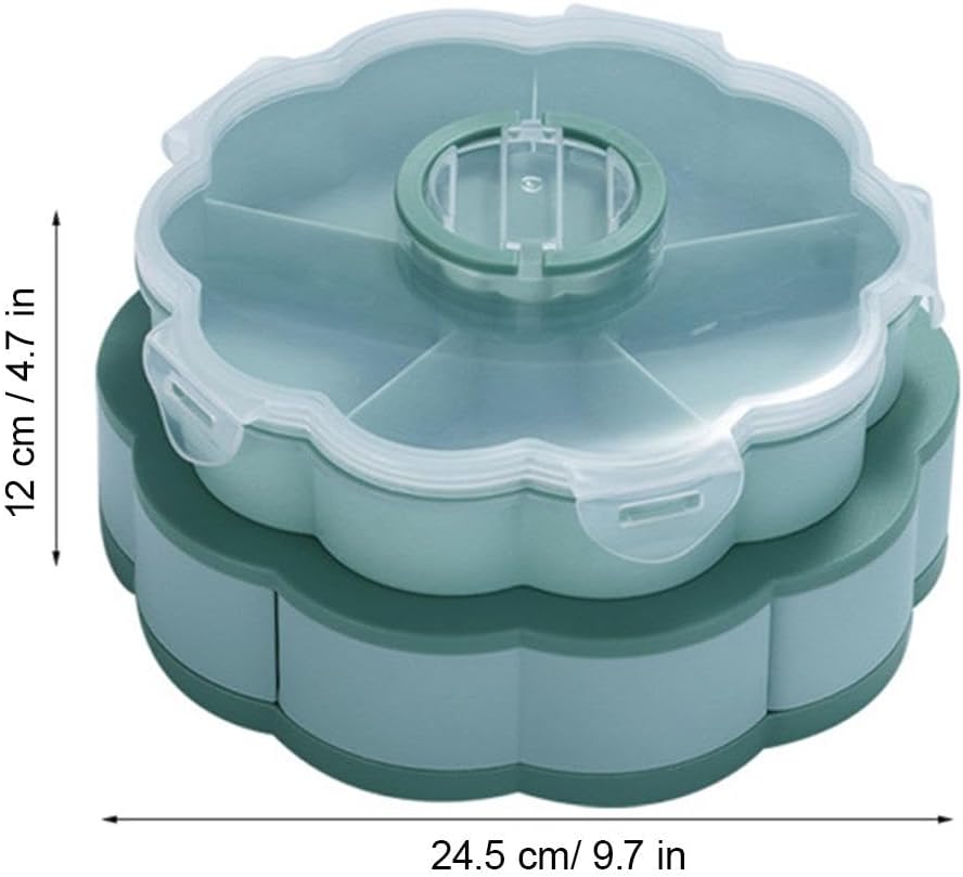 Divided Serving Tray that Spins - Perfect for Snacks, Dips & Party Appetizers,Rotating Snack Box Container with Lid,Double-Layer Lazy Susan Organizer Veggie Fruit Tray for Kitchen,Travel and Picnic