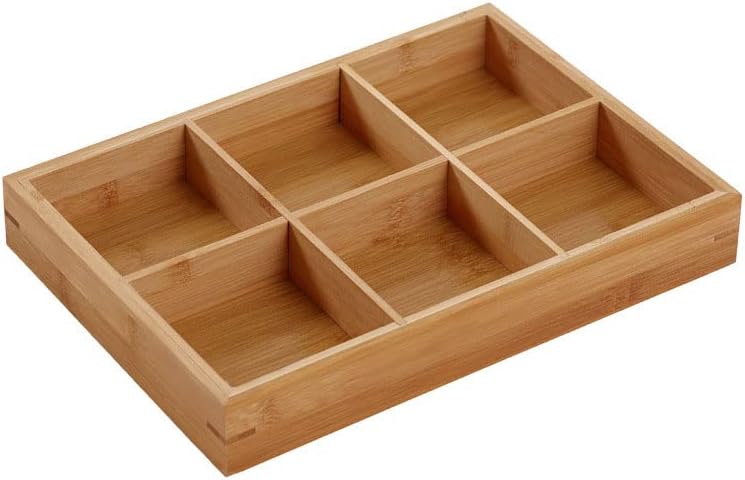 Divided Wooden Tray, Multi Compartments Wooden Serving Tray for Sushi and Hot Pot Restaurants Food Organizer Platter Natural Safe Smooth Polished Surface for Vegetables Snacks Appetizers