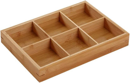 Divided Wooden Tray,Veggie Tray Serving Tray Divided Platter Wooden Food Server Multi Compartments Serving Tray for Hot Pot Restaurants Sushi Plate (6 Compartments)