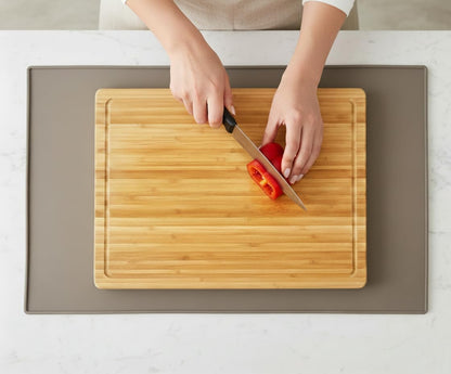 GASARÉ, Non Slip Cutting Board Mat, Grip Mat Pad, Under Kitchen Cutting Board, Raised Edges, Extra Large, Easy to Clean, 19 x 13 Inches, Taupe