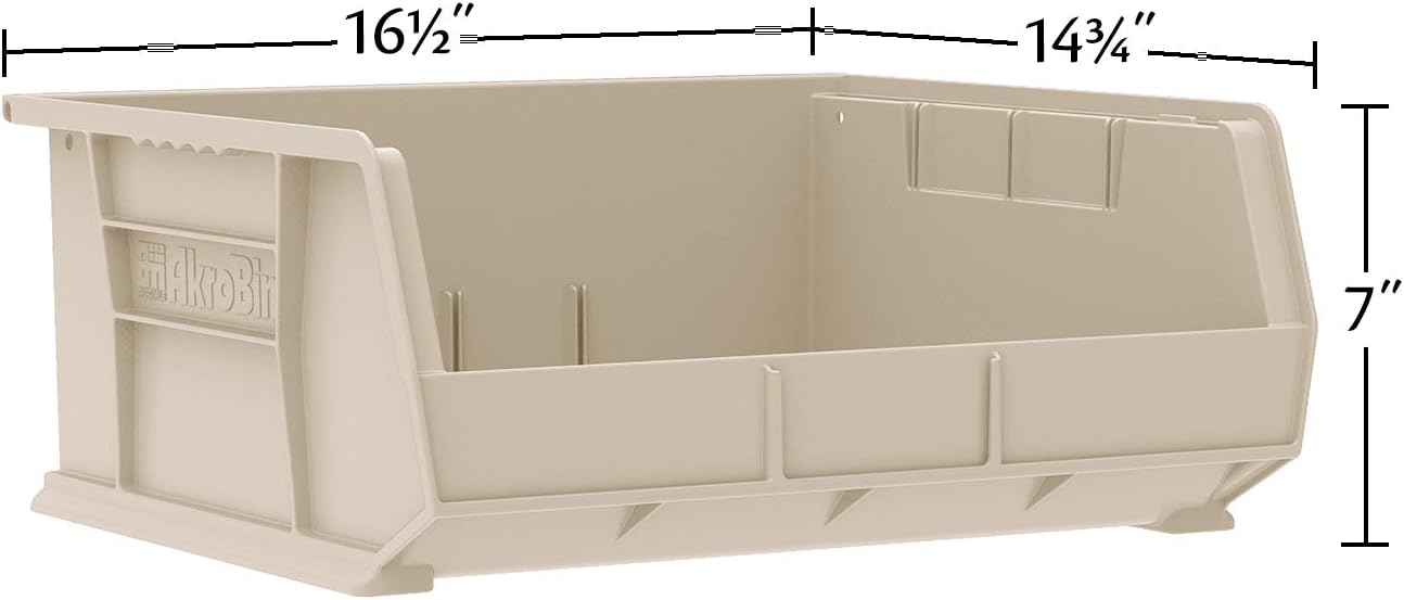 Akro-Mils 30250 AkroBins Plastic Storage Bins, Space-Saving Stackable Bins for Garage, Pantry, Craft Organization, 15" x 16" x 7", Black, 6-Pack