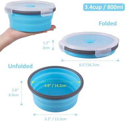 Collapsible Food Storage Containers with Lids, 4 Pack, 40 oz Silicone 1-Compartment Meal Prep Containers Reusable, Lunch Bento Boxes for Adults, Microwave Freezer Dishwasher Safe, BPA-Free, Black