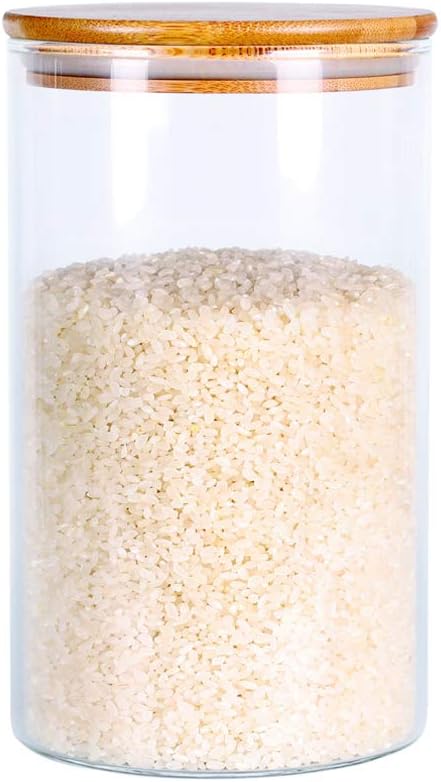 Set of 2 Large Glass Food Storage jar, 100 FL OZ (3000ml) Glass Flour Canister with Airtight Bamboo Lids for Kitchen Corner, BPA-Free Flour Container for Sugar, Ground Coffee, Rice and Dry Food