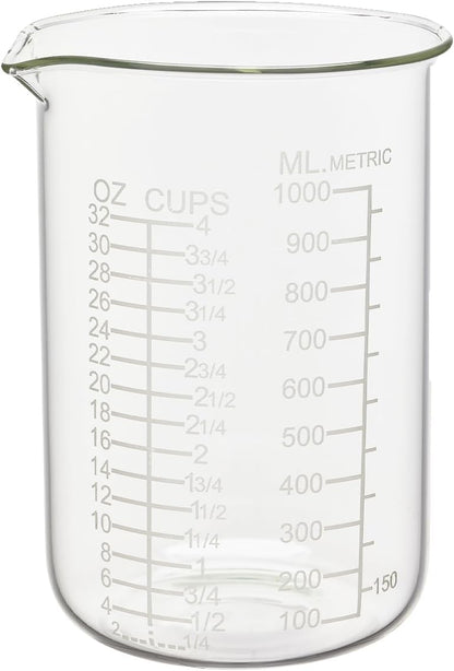 Ackers Etched Graduated Glass Measuring Cup - V-Shaped Spout- High Borosilicate Glass Measuring Cup for Kitchen or Dining, Easy to Read,1000 ML (32 Oz, 4 Cup)