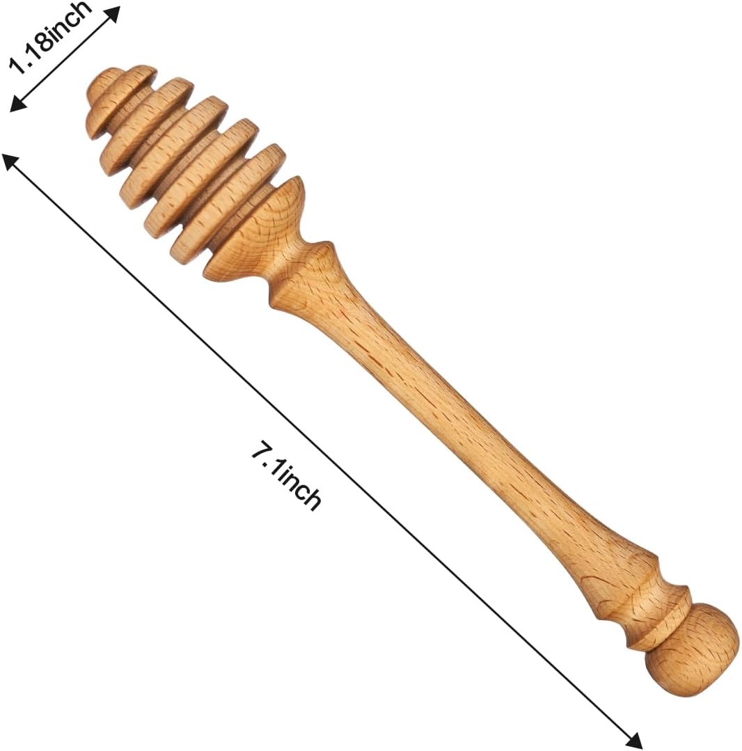 Beech Wooden Honey Dipper Sticks Set of 2, 7.1 Inch Wooden Honey Spoons for Honey Jar, Perfect Honey Stirring Tool, Unique Honey Sticks for Tea, Kitchen and Wedding Favors