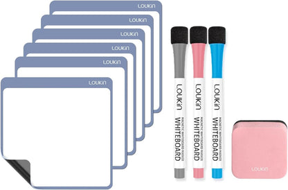 loukin Dry Erase Checklists 4 Pack, Electrostatic Clings to Any Shiny Surface, 7.9"×5.9" Whiteboard Shopping List, Reusable to do List for Office, Classroom, Refrigerator, 6 Markers&1 Eraser Included