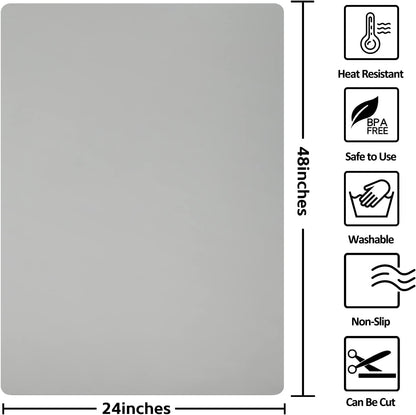 Silicone Mat Heat Resistant Mats for Countertop, Large Silicone Mats for Crafts Kitchen Counter Workbench Table protector, Size 36x24 inches Thick 2mm,Rolled Package,Light Blue