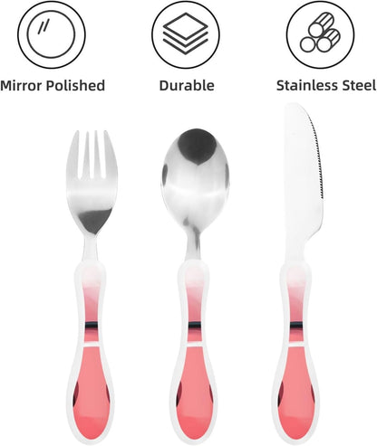 3-Piece Kids Silverware Set With Storage Case, Stainless Steel Reusable Children Safe Knife Spoon Fork Set Cute Kittens Children Flatware Set For Kids Lunch Box