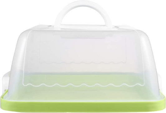 Green Cake Carrier, 10x5 in Square Plastic Cupcake & Cake Storage Box with Clear Dome Lid & Handle – Portable, Airtight Travel Container for Bakers, Chefs & Caterers