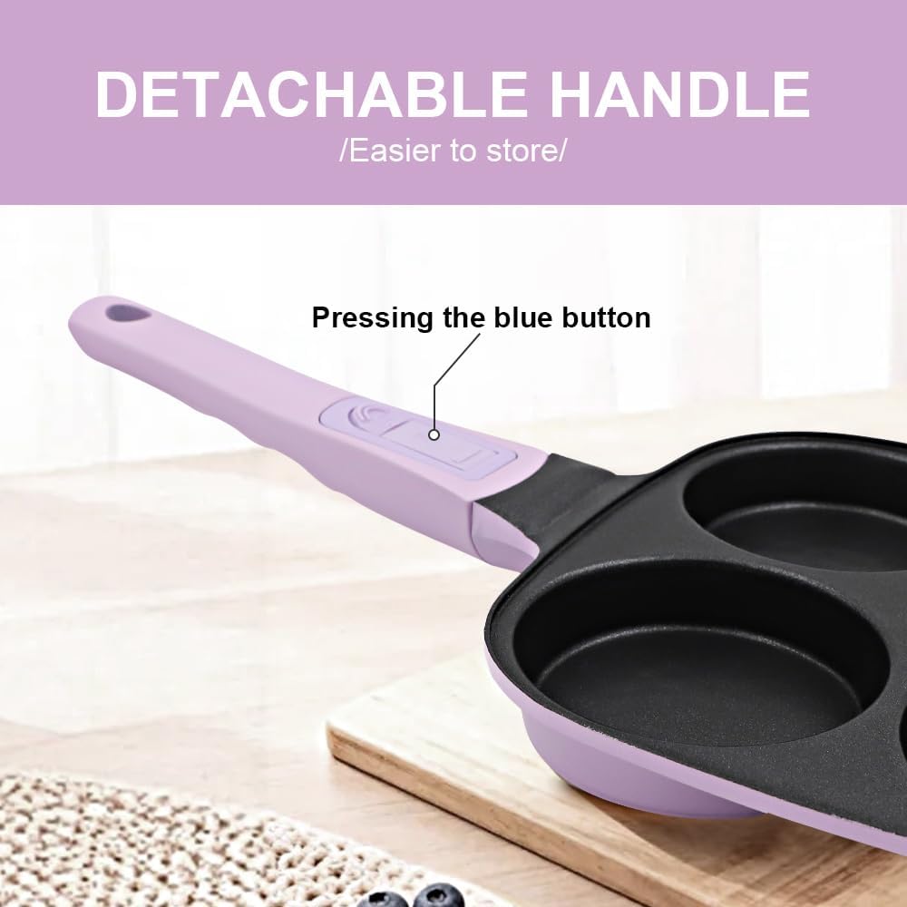RANX INGST 4-Cup Egg Pan with Lid, Nonstick Omelette Skillet - Red