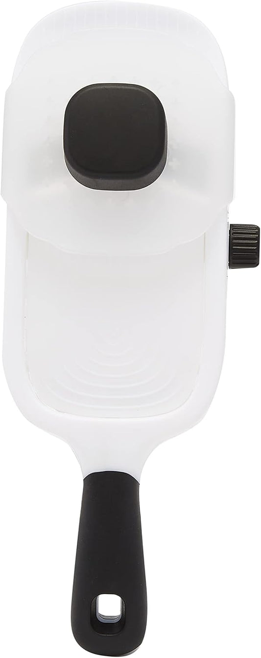 Amazon Basics Hand-held Safe Mandoline Slicer for Vegetables and Fruits, Adjustable Thickness, Stainless Steel Blade, White, 11.3" x 4.5" x 2.5"