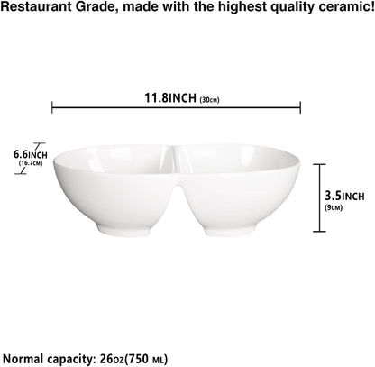 Chip and Dip Serving Set Porcelain Tray Deep Divided Bowl,Set of 2 Divided Platters/Divided Bowls,Lunch&buffet tableware,for Dishwashers,microwaves,ovens safety 13.9 Inch