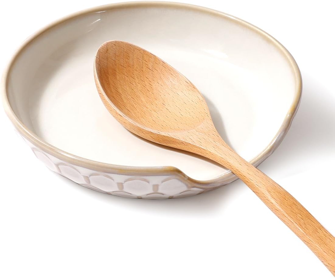 Ceramic Spoon Rest with Egg Cracker, Reactive Glaze Blue