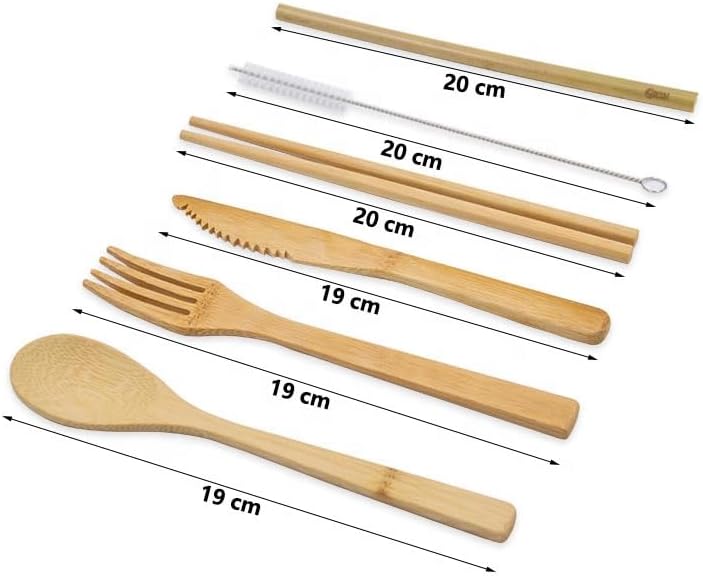 Eco-Friendly Travel Utensils Set: Lightweight Bamboo Forks, Spoons, Knives in Wooden Case, Reusable Utensils for Lunch Box, Kids Camping Cutlery, Sustainable Portable Flatware