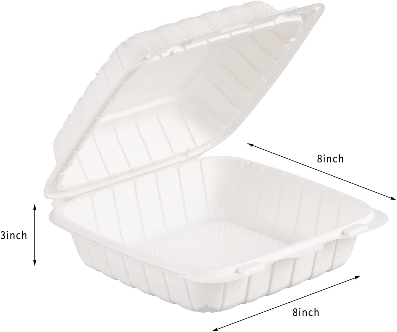 8X8 3-Compartment 50-Pack Plastic Clamshell Takeout Food Trays Heavy Duty Togo Disposable Box Carryout Meal Prep Packaging Catering Hinged Containers With Secure Snap Lid (Formerly FULING)