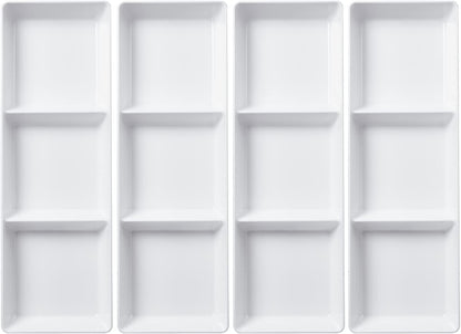 US Acrylic Avant White Plastic Divided Serving Trays (Set of 4) 15” x 5” | Narrow Reusable 3-Section Party Platters | Serve Appetizers, Fruit, Veggies, & Desserts | BPA-Free & Made in USA
