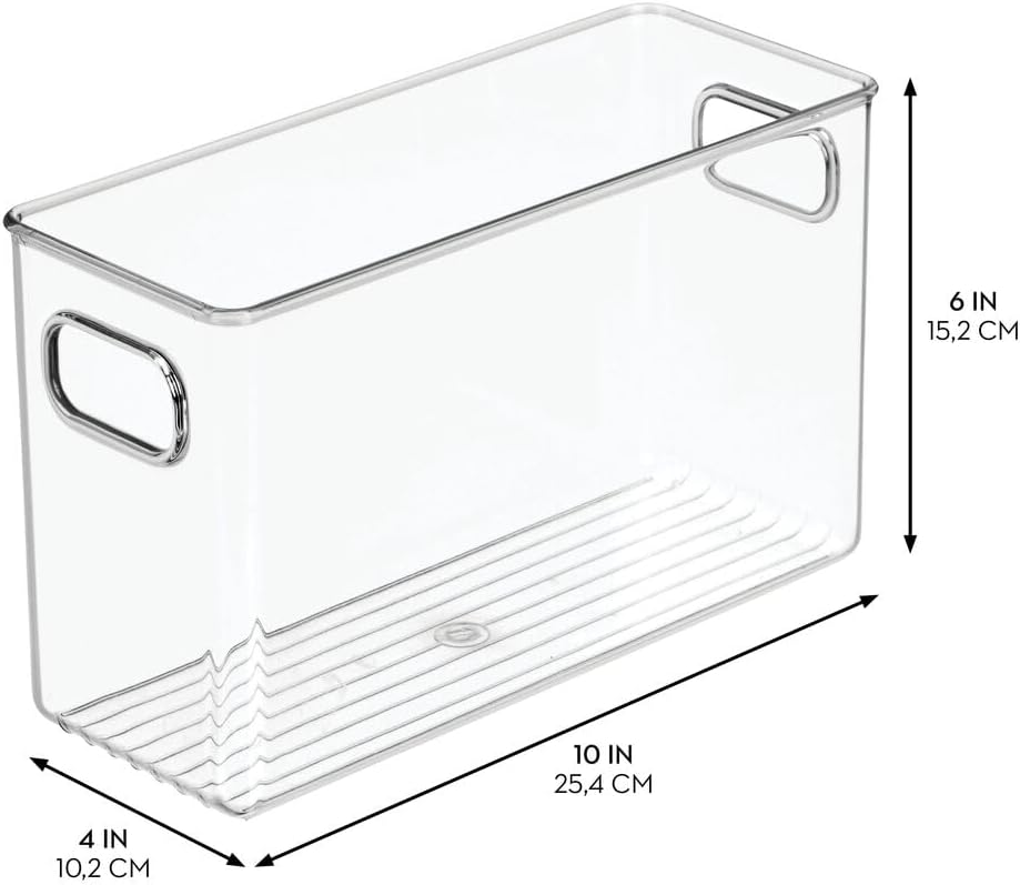 iDesign Slim Clear Plastic Storage Bin, Tall Narrow Organizer for Kitchen, Fridge, or Pantry, 4-Pack