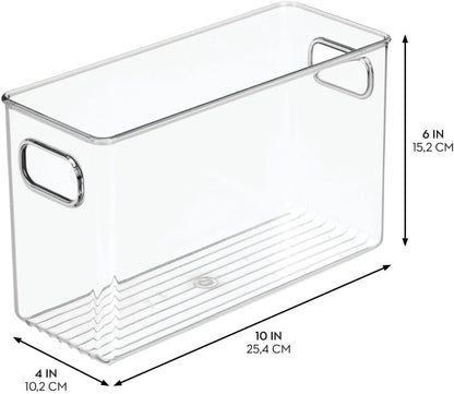 iDesign Slim Clear Plastic Storage Bin, Tall Narrow Organizer for Kitchen, Fridge, or Pantry, 4-Pack