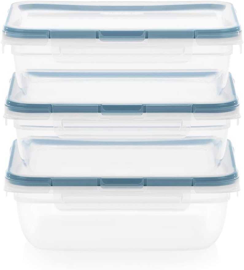 Snapware Plastic Total Solution 3-Pack (8.5-Cup) Food Storage Containers Set, Leakproof & Airtight Plastic Locking Lids Rectangular Containers, BPA-Free Lids, Microwave Dishwasher Freezer Safe