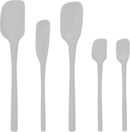 Tovolo Flex Core 5 Piece Silicone Spatula Set Heat Resistant All Silicone Utensils Include Non Stick Spatula Spoonula Jar Scraper, Dishwasher Safe BPA Free Spatulas for Baking Mixing, White