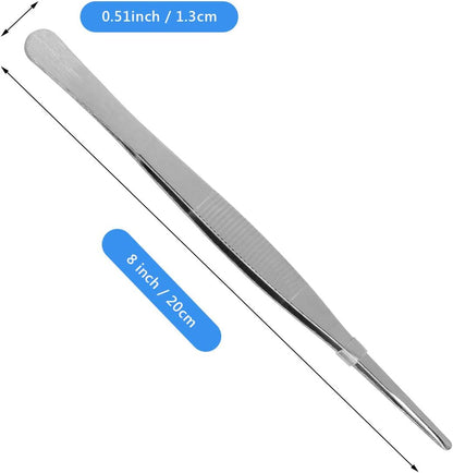 AHIER Kitchen tweezer Stainless Steel, 8inch Long tweezer with Precision Serrated Tips for Cooking Pincette for Sea food, Bar Tweezer