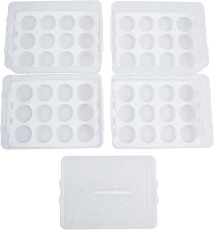 4-Tier Cupcake Carrier, Stackable Storage Container with Transparent Lid & Handle - Holds 48 Cupcakes or Muffins for Parties, Baking, Picnics | Use 1,2,3 or 4 Tiers (White)