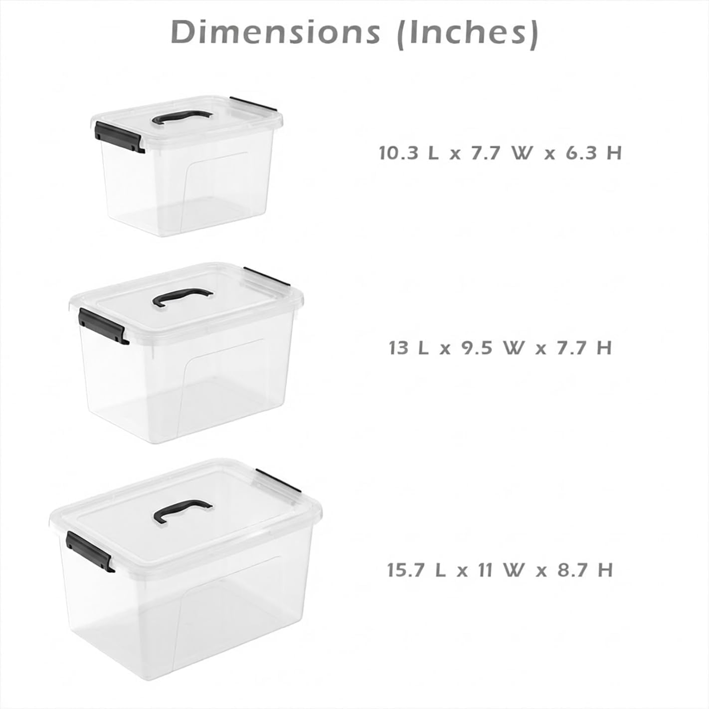 Plastic Storage Bins with Lids, 2 Pack Mixed Sizes (7 Qt, 16 Qt) Clear Black with Lid Stackable Organizer Boxes with Latches for Closet, Pantry, Bathroom, Office